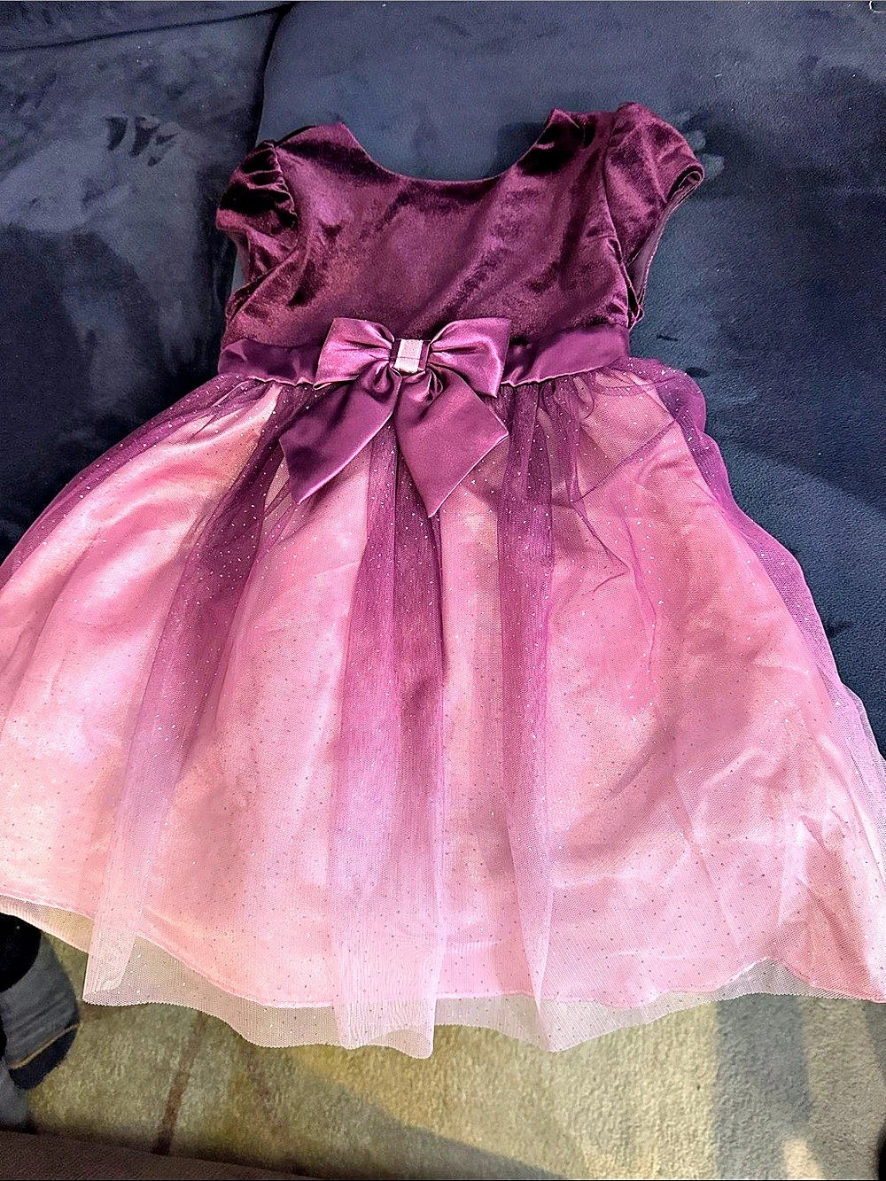 Girls Purple & Pink Bow Tulle Dress Like New